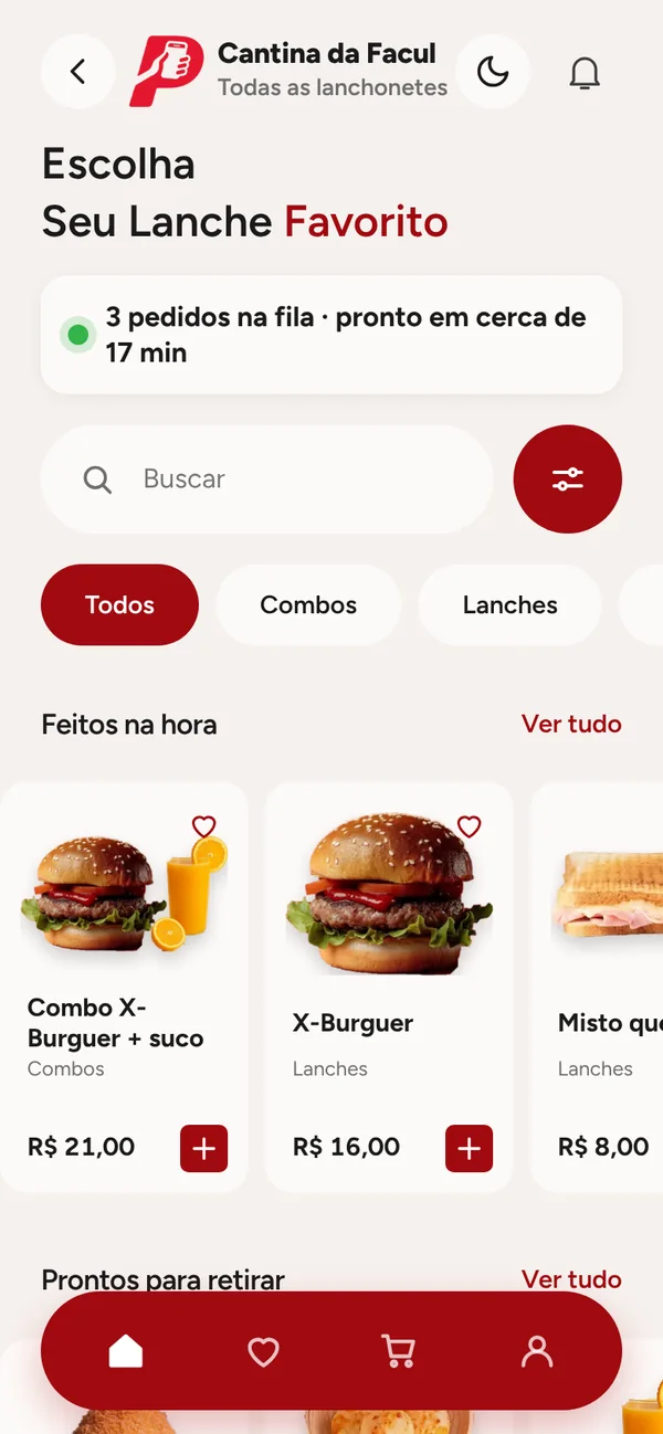 Cardápio da lanchonete no celular