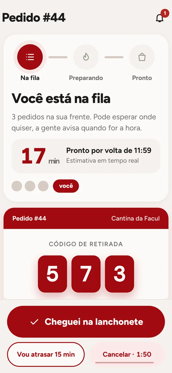 Acompanhando a fila com o código de retirada