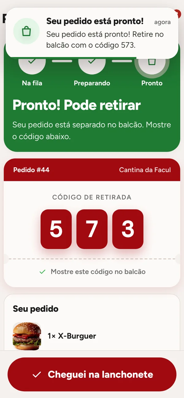 Aviso de pedido pronto para retirar